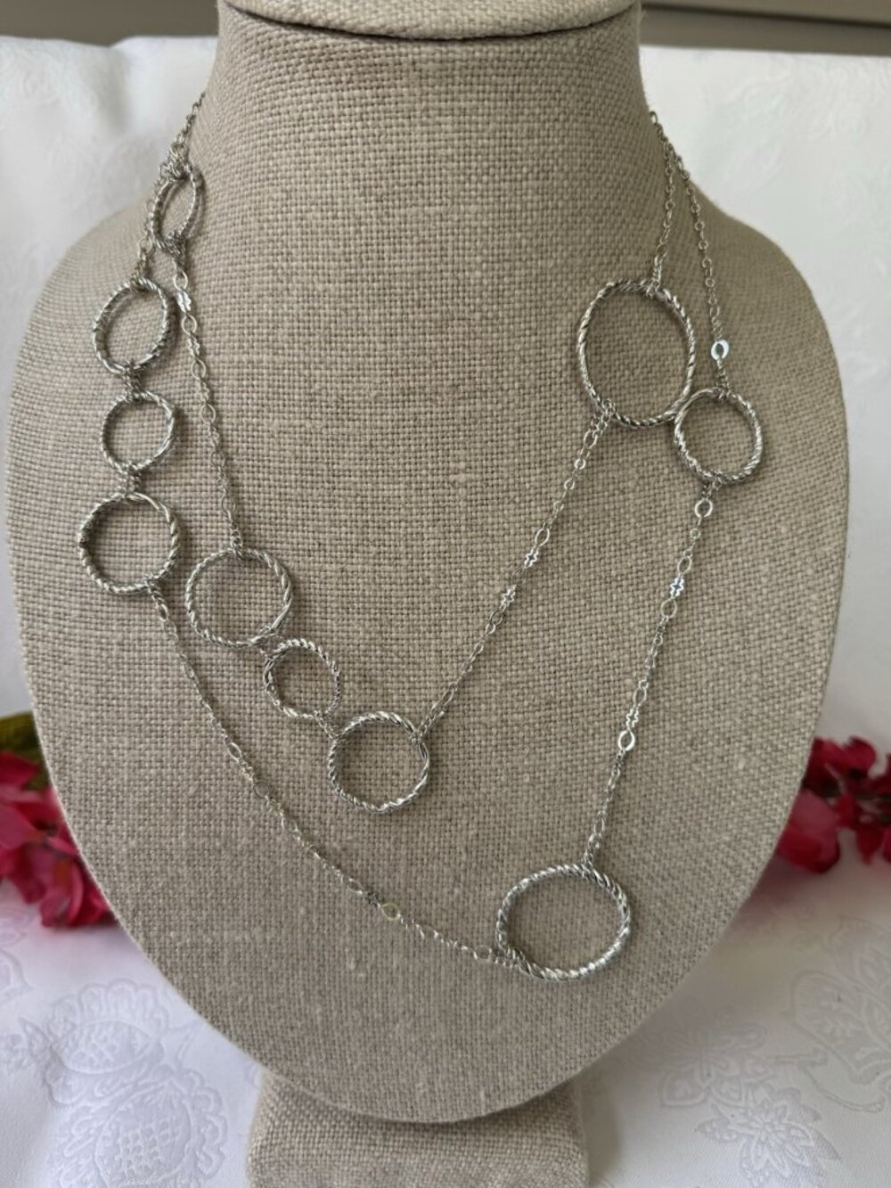 Nordstrom Sequin NYC SilverTone Open Circle Pendant Charms 48" Necklace NEW